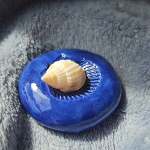 Handmade Clay Shell Accent Ring Holder with Small Seashell